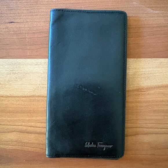 Salvatore Ferragamo Long Wallet Black Leather Vintage Made in Italy Used - Picture 1 of 8